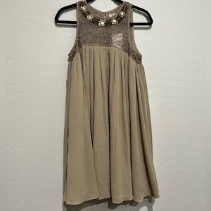 Anthropologie Moulinette Soeurs Taupe Chiffon Babydoll Dress, Size 6